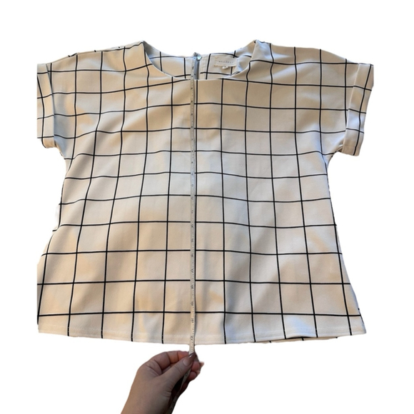 Melloday Plaid White Black Grid Top Blouse Small - Picture 10 of 12